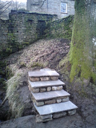 Curved steps during construction